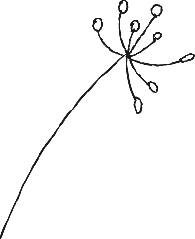 A simple black line drawing of a curved stem with several radiating lines ending in small loops, resembling a stylized dandelion seed—often used to represent learning difficulties and cognition.