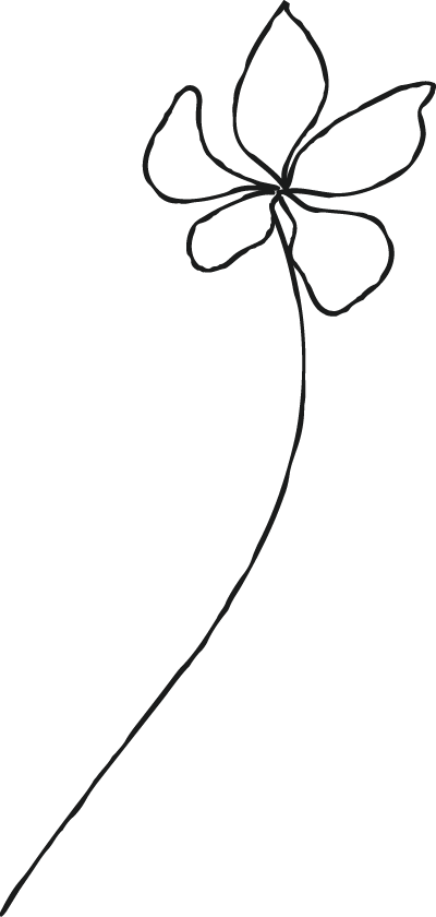Simple black line drawing of a single flower with five petals and a long, curved stem on a white background.