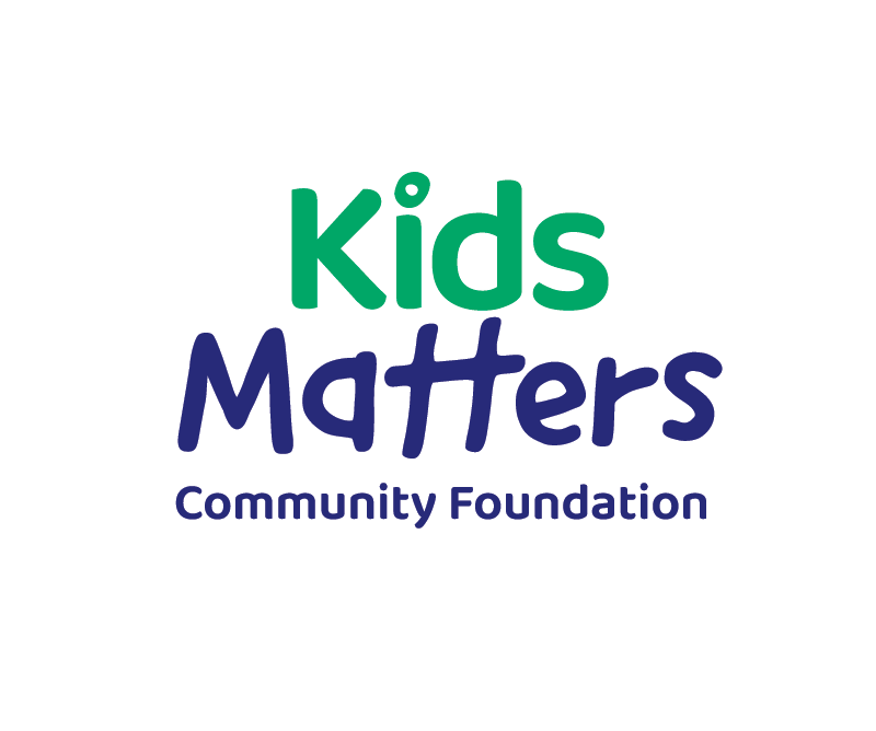 Logo for "Kids Matters Community Foundation" with the words "Kids" in green, "Matters" in blue, and "Community Foundation" in smaller blue text below.